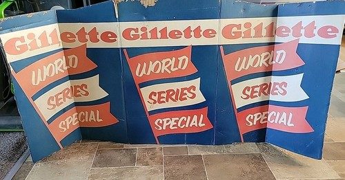 1954 Baseball Gillette World Series NY Giants Cleveland Indians Cardboard Sign - Picture 1 of 6
