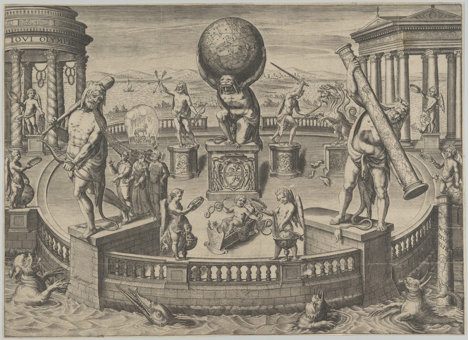 Matthaeus Greuter - Allegory of the Twelve Labors of Hercules Statues in a Circular Garden - The Metropolitan Museum of Art